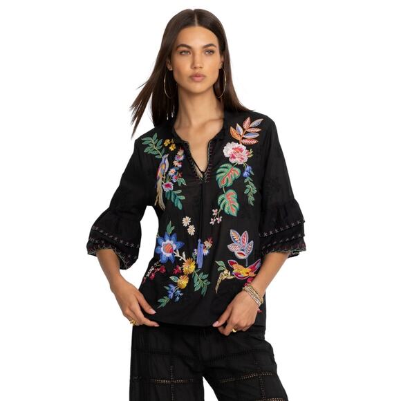 NWT! Johnny Was Jeanette Embroidered Boho Ruffle Sleeve Blouse - Size 1X - Picture 1 of 12